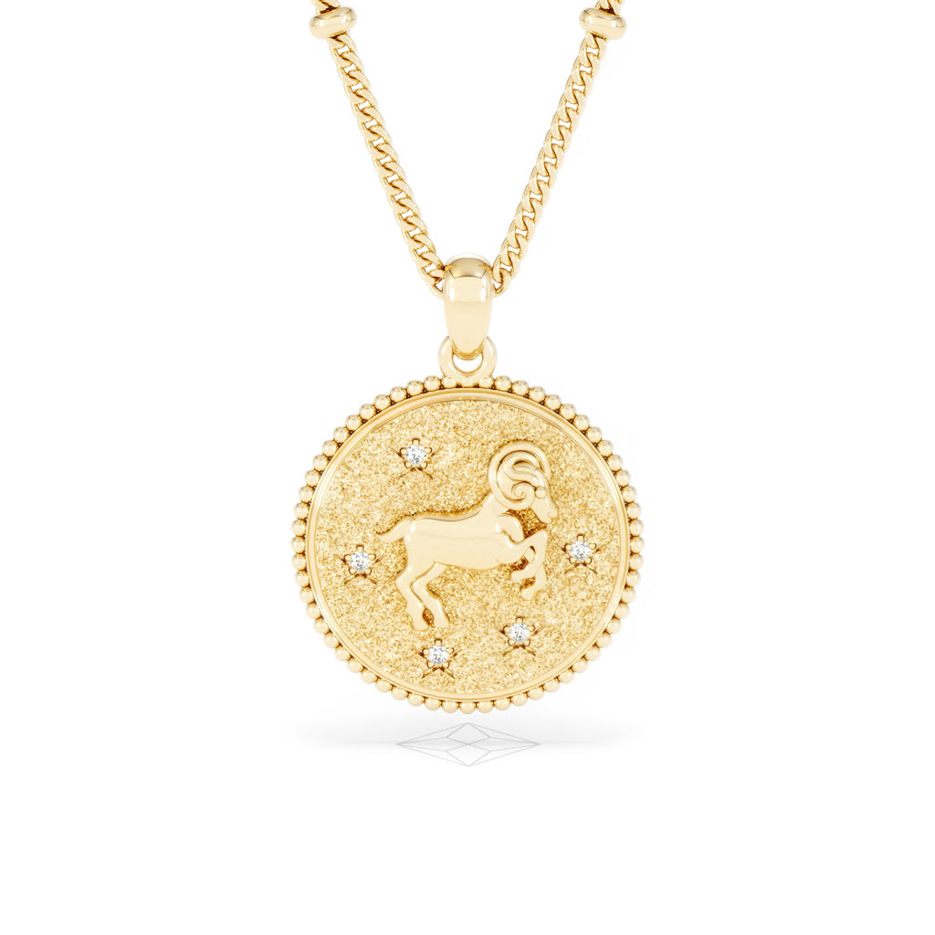 Zodiac Aries Necklace Medallion Lab Grown 0.02ct in 18K Gold Vermeil