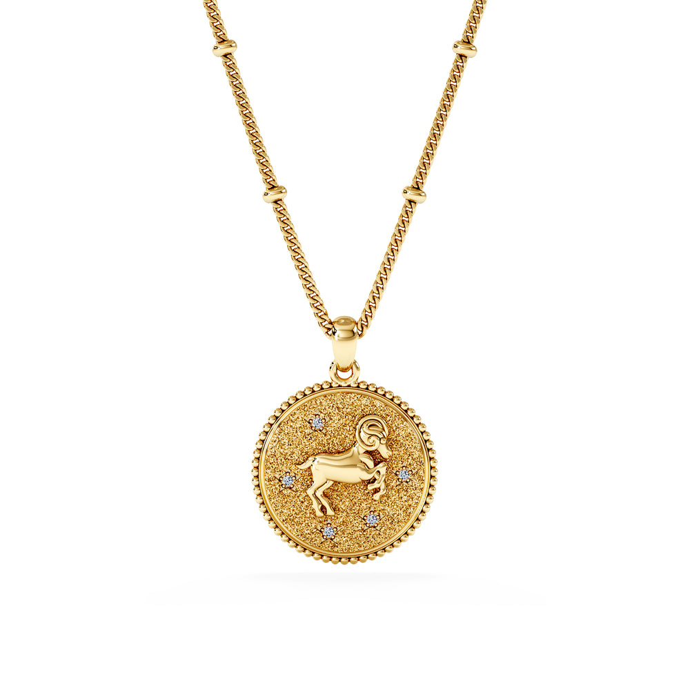 Zodiac Aries Necklace Medallion Lab Grown 0.02ct in 18K Gold Vermeil