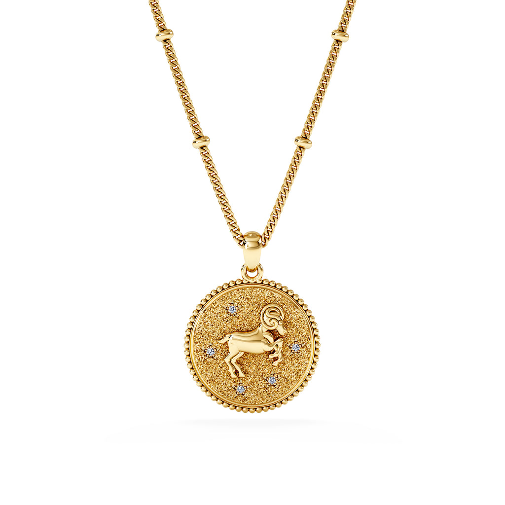 Zodiac Aries Necklace Medallion Lab Grown 0.02ct in 18K Gold Vermeil