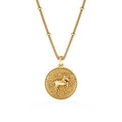Zodiac Aries Necklace Medallion Lab Grown 0.02ct in 18K Gold Vermeil