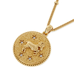 Zodiac Aries Necklace Medallion Lab Grown 0.02ct in 18K Gold Vermeil