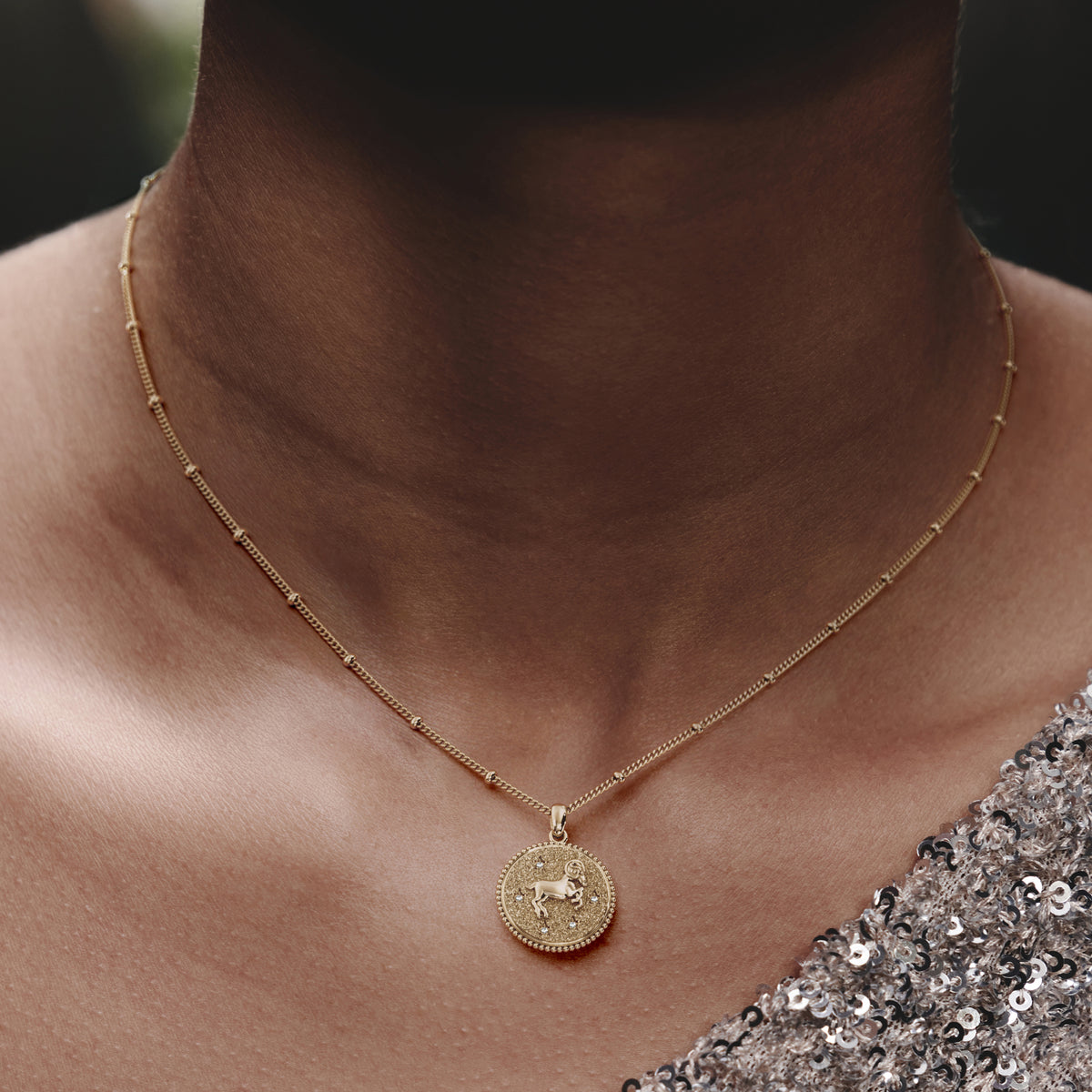 Zodiac Aries Necklace Medallion Lab Grown 0.02ct in 18K Gold Vermeil