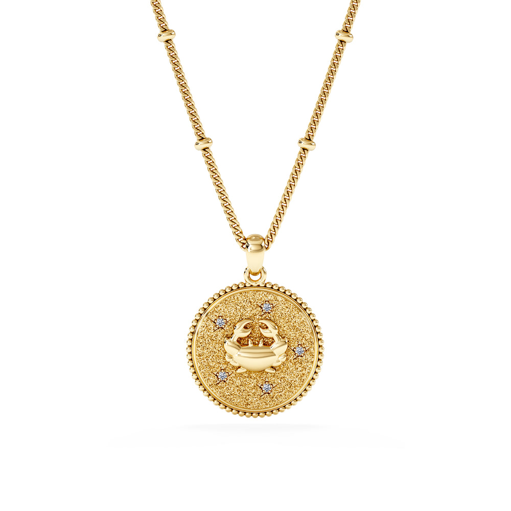 Zodiac Cancer Necklace Medallion Lab Grown 0.02ct in 18K Gold Vermeil