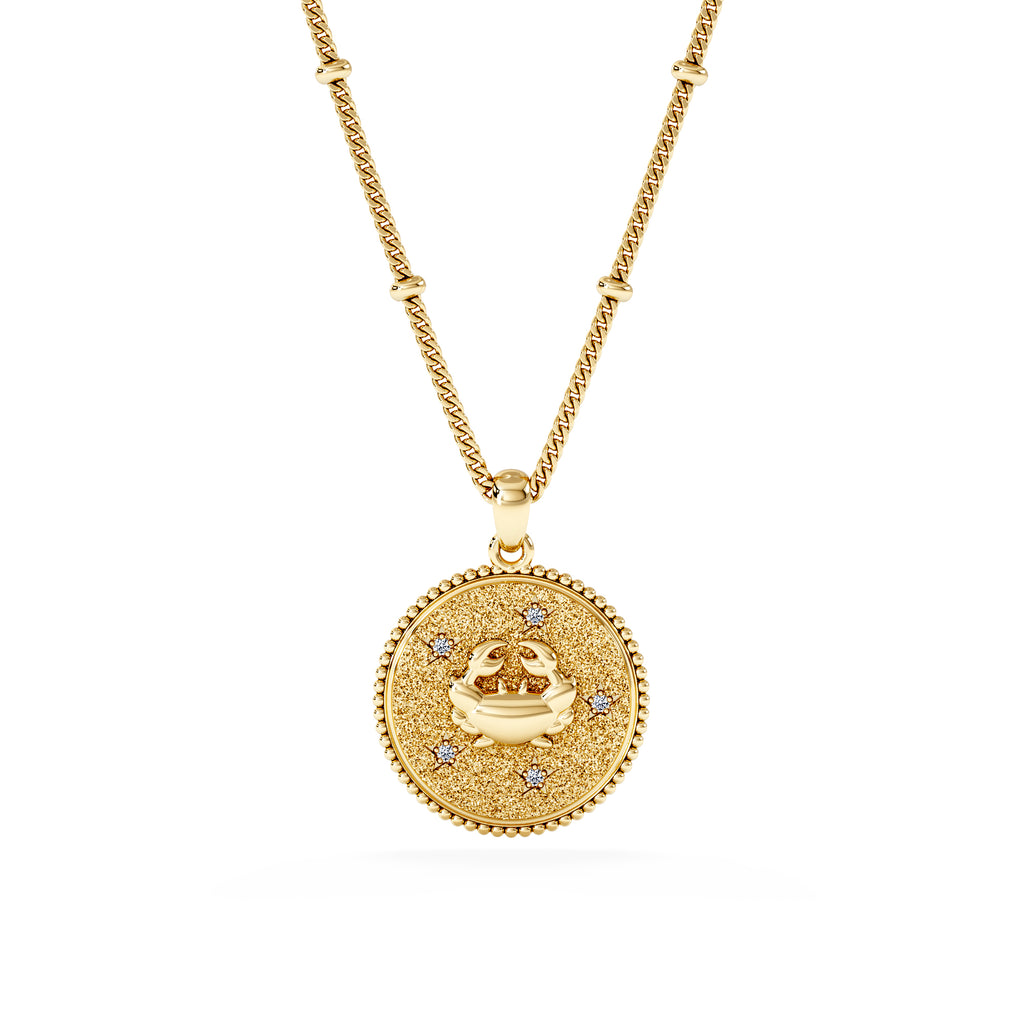 Zodiac Cancer Necklace Medallion Lab Grown 0.02ct in 18K Gold Vermeil