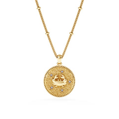 Zodiac Cancer Necklace Medallion Lab Grown 0.02ct in 18K Gold Vermeil