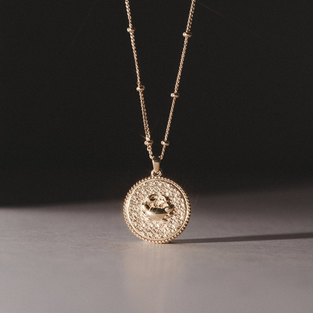 Zodiac Cancer Necklace Medallion Lab Grown 0.02ct in 18K Gold Vermeil