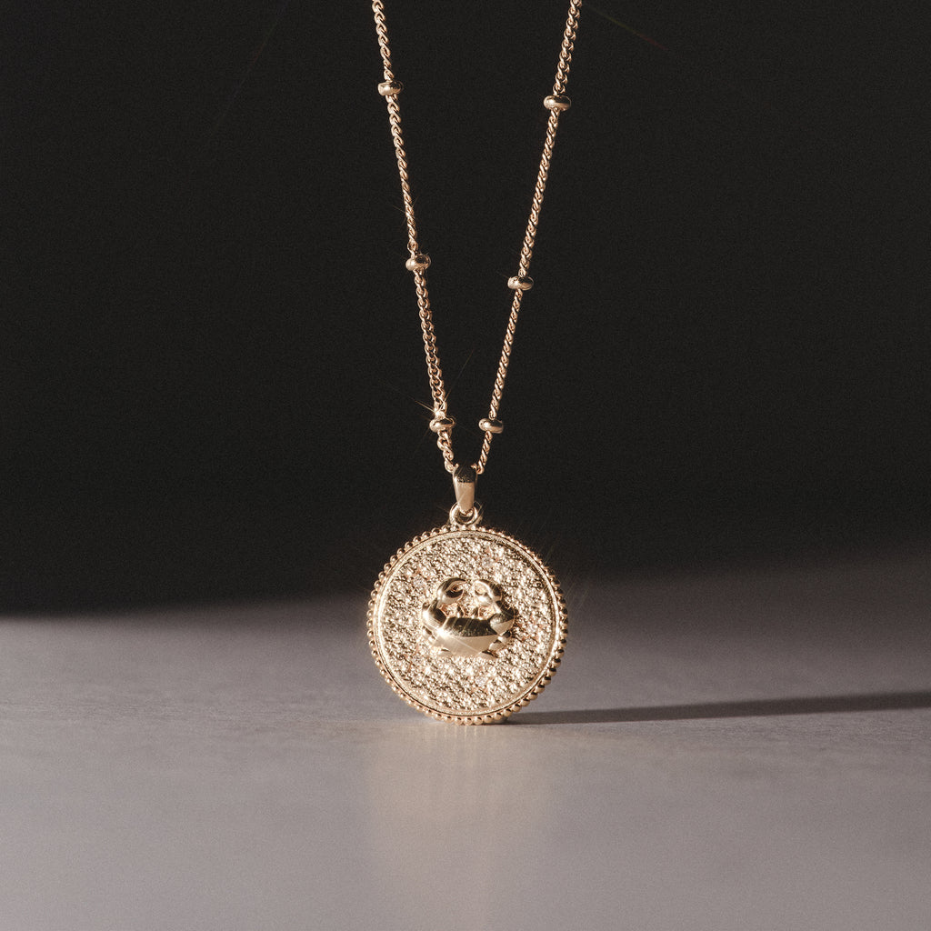 Zodiac Cancer Necklace Medallion Lab Grown 0.02ct in 18K Gold Vermeil