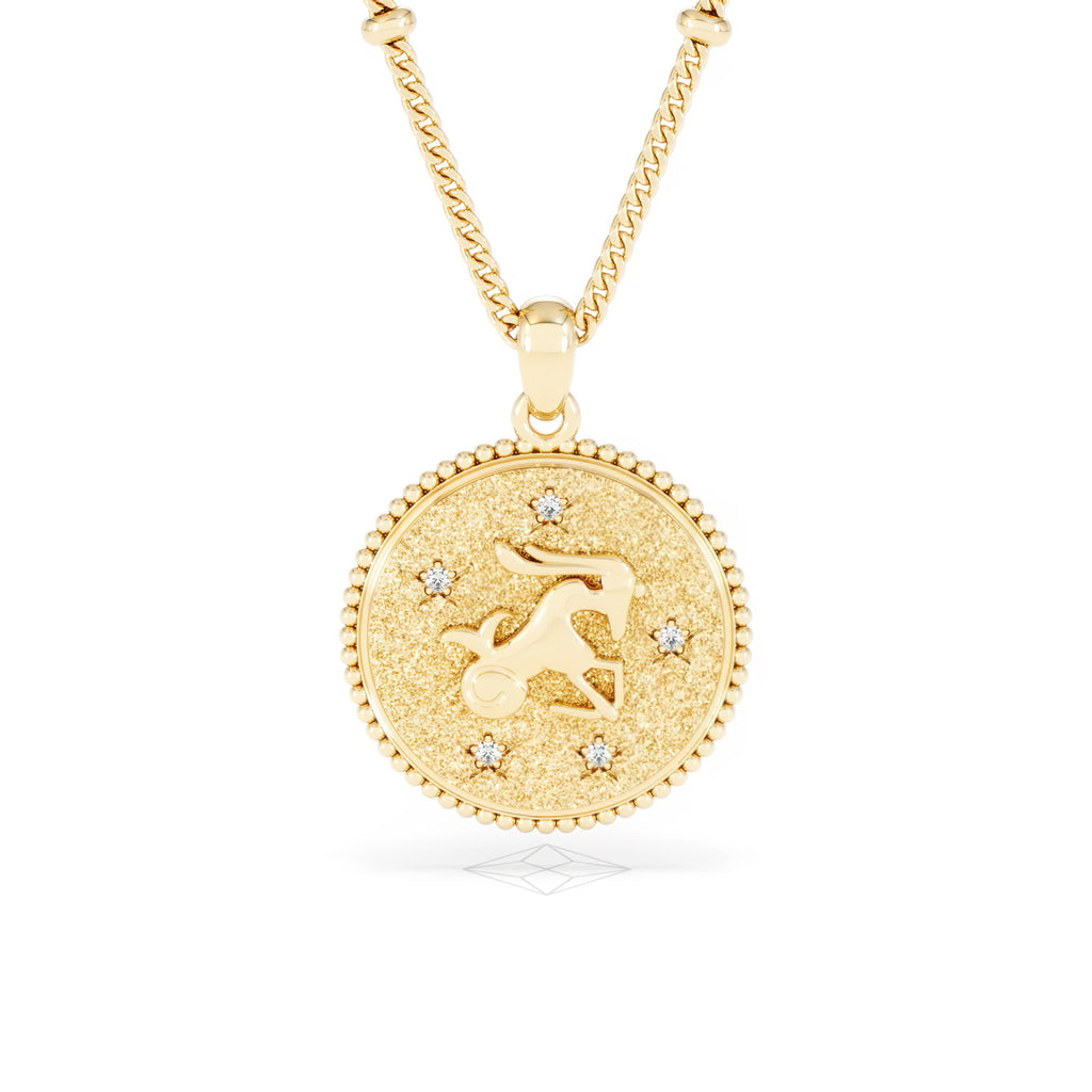 Zodiac Capricorn Necklace Medallion Lab Grown 0.02ct in 18K Gold Vermeil