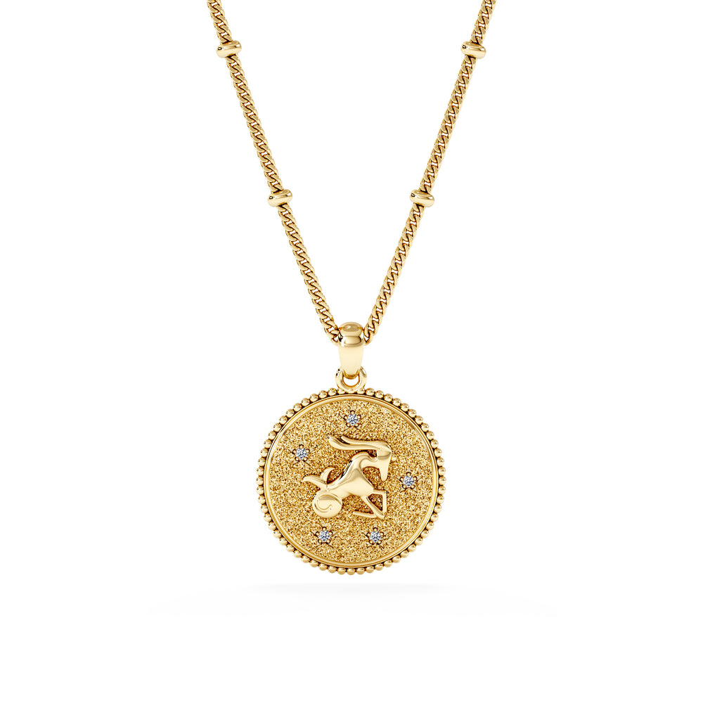 Zodiac Capricorn Necklace Medallion Lab Grown 0.02ct in 18K Gold Vermeil