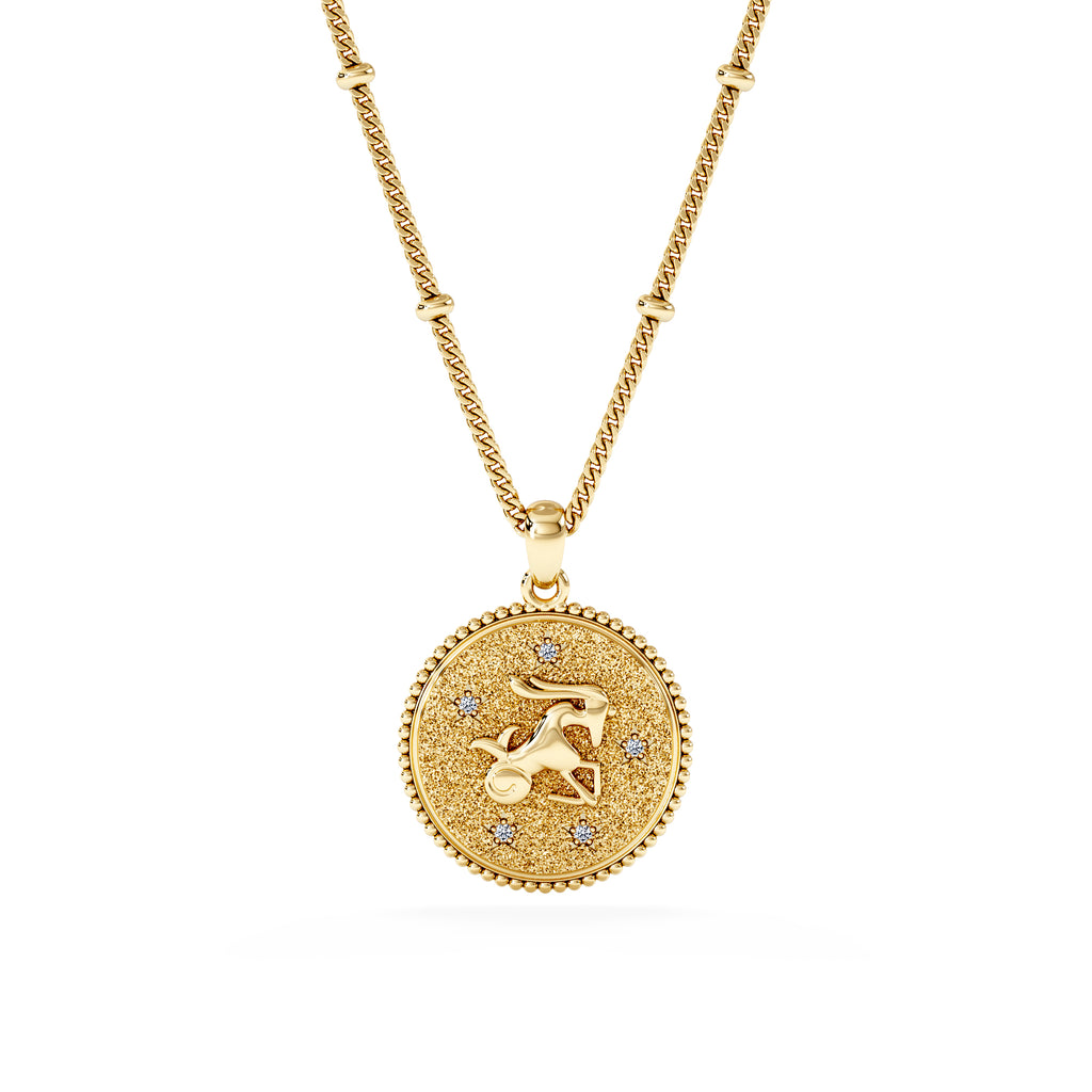 Zodiac Capricorn Necklace Medallion Lab Grown 0.02ct in 18K Gold Vermeil