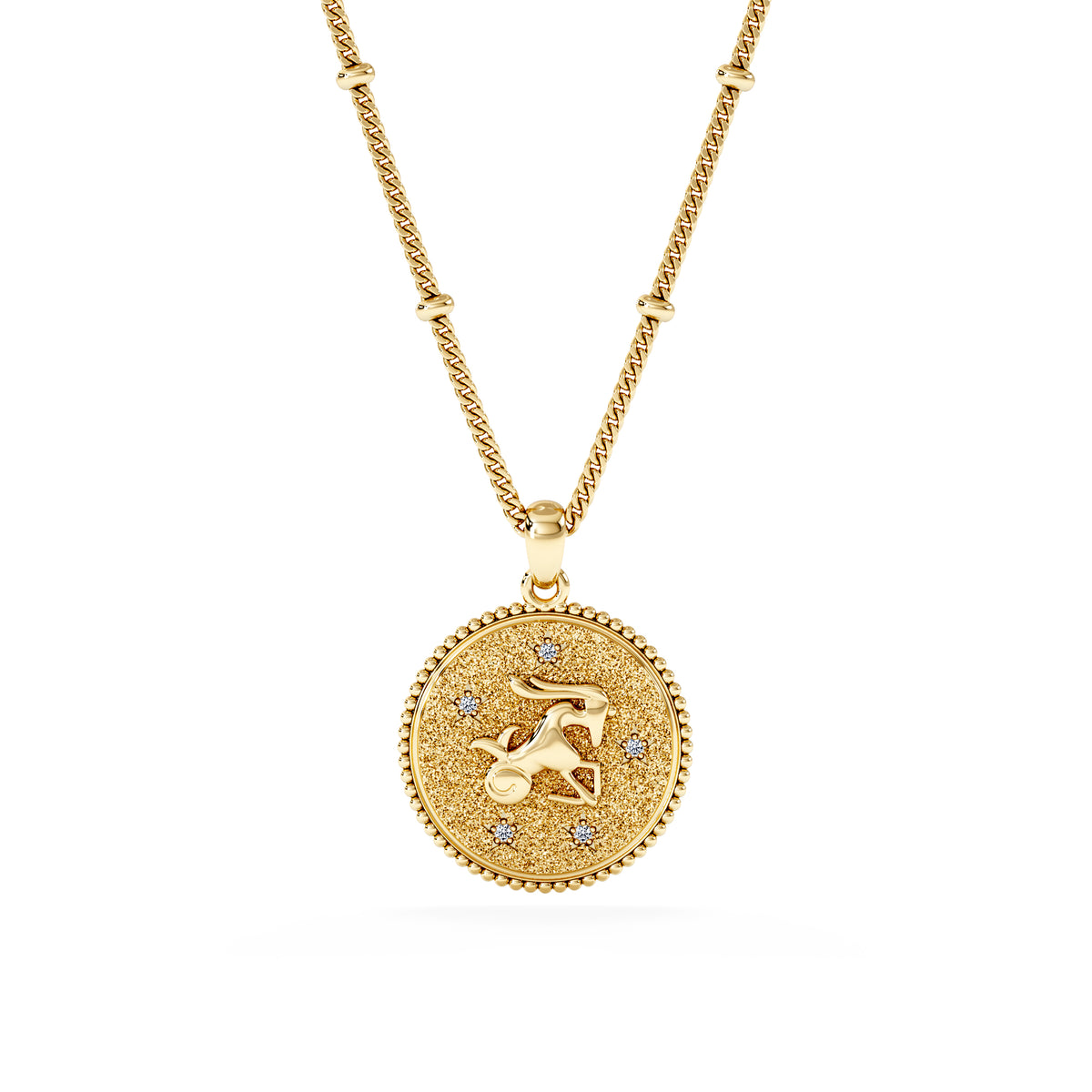 Zodiac Capricorn Necklace Medallion Lab Grown 0.02ct in 18K Gold Vermeil