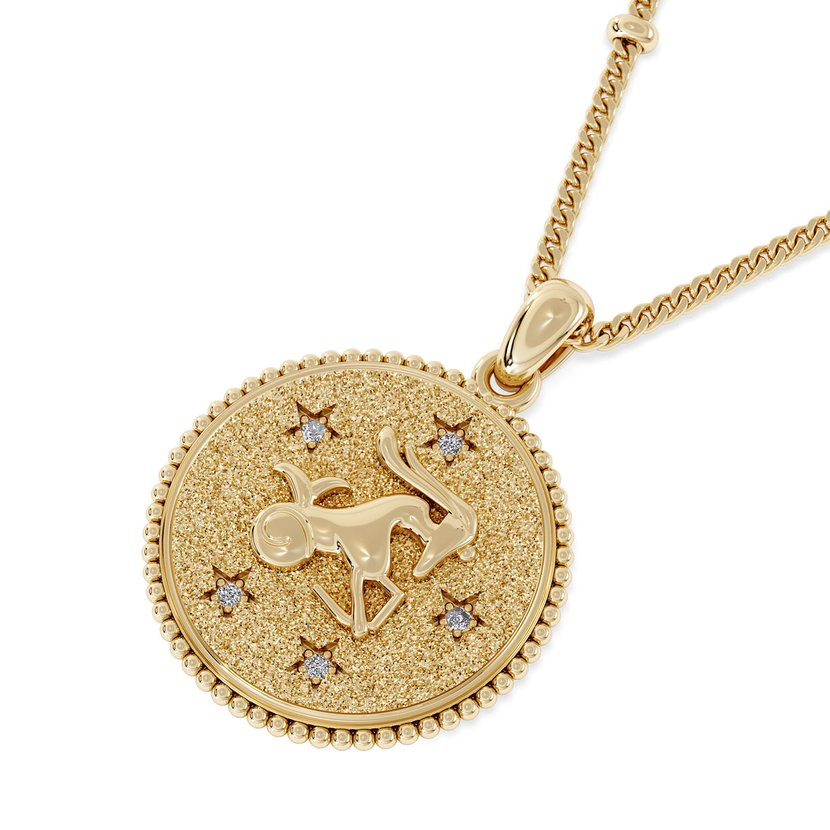 Zodiac Capricorn Necklace Medallion Lab Grown 0.02ct in 18K Gold Vermeil