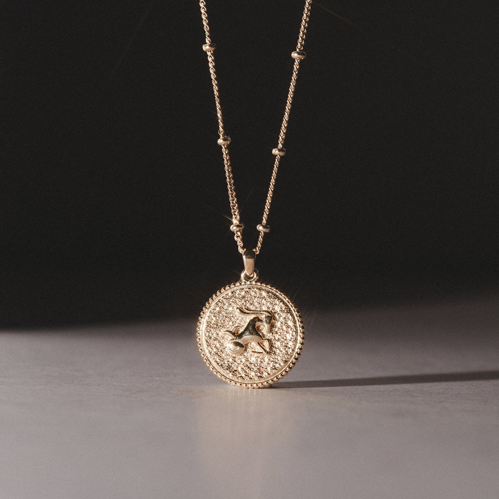 Zodiac Capricorn Necklace Medallion Lab Grown 0.02ct in 18K Gold Vermeil
