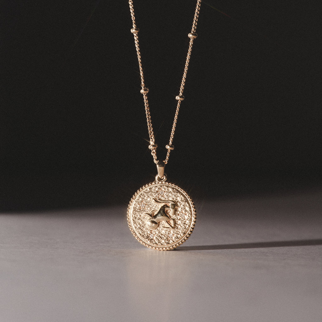 Zodiac Capricorn Necklace Medallion Lab Grown 0.02ct in 18K Gold Vermeil