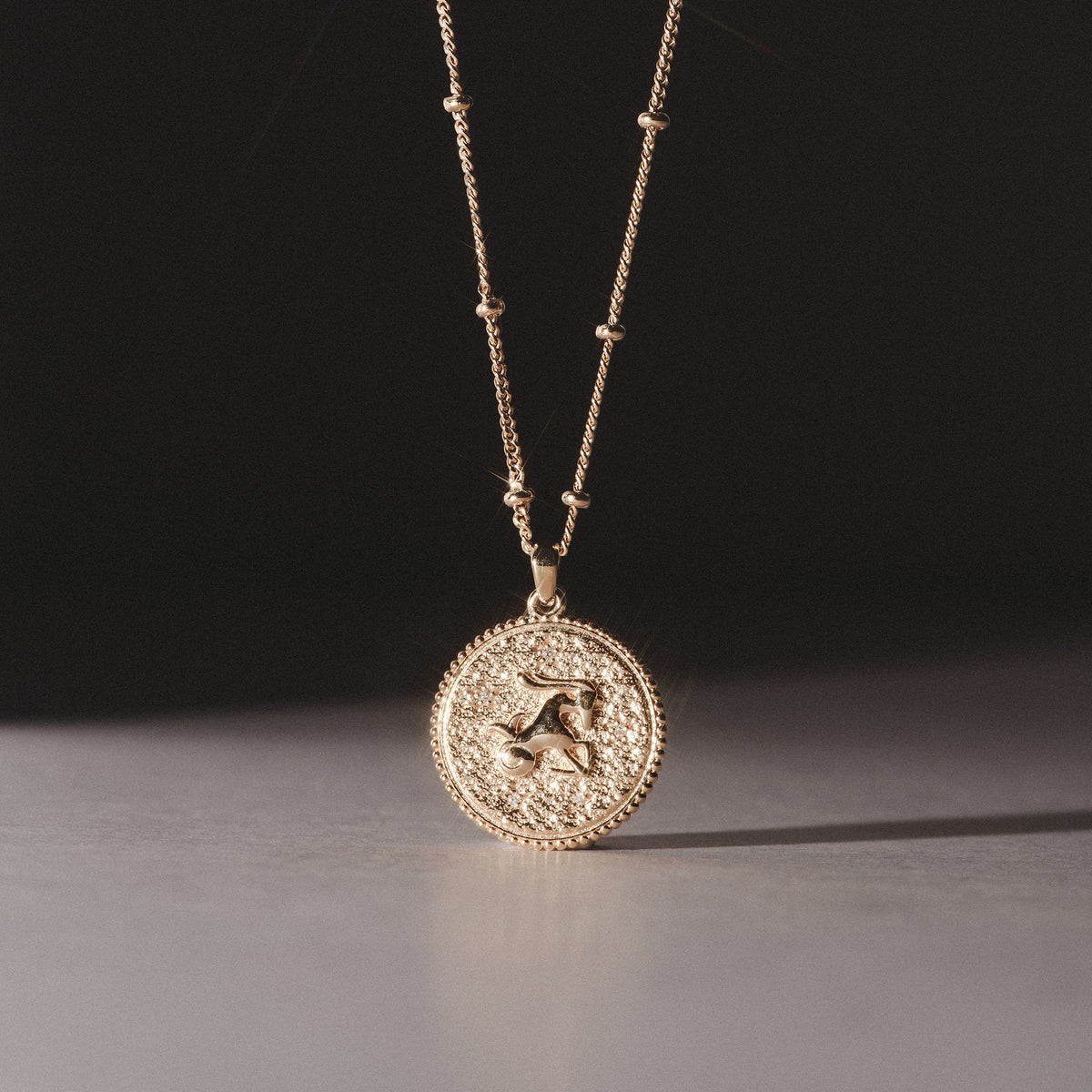 Zodiac Capricorn Necklace Medallion Lab Grown 0.02ct in 18K Gold Vermeil