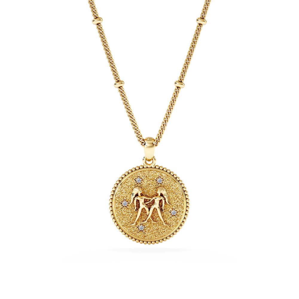 Zodiac Gemini Necklace Medallion Lab Grown 0.02ct in 18K Gold Vermeil