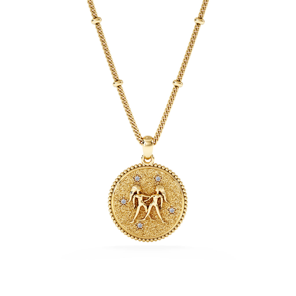 Zodiac Gemini Necklace Medallion Lab Grown 0.02ct in 18K Gold Vermeil