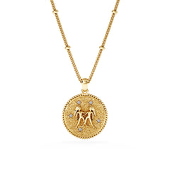 Zodiac Gemini Necklace Medallion Lab Grown 0.02ct in 18K Gold Vermeil