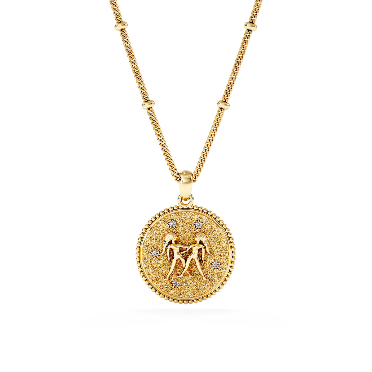 Zodiac Gemini Necklace Medallion Lab Grown 0.02ct in 18K Gold Vermeil