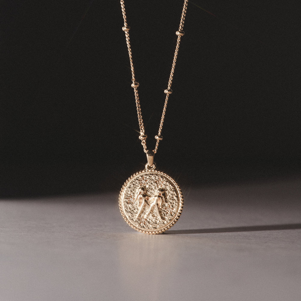 Zodiac Gemini Necklace Medallion Lab Grown 0.02ct in 18K Gold Vermeil