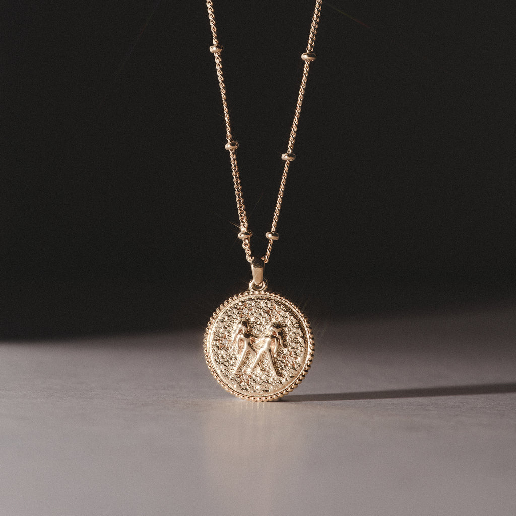 Zodiac Gemini Necklace Medallion Lab Grown 0.02ct in 18K Gold Vermeil