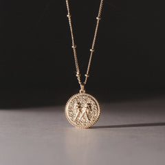 Zodiac Gemini Necklace Medallion Lab Grown 0.02ct in 18K Gold Vermeil