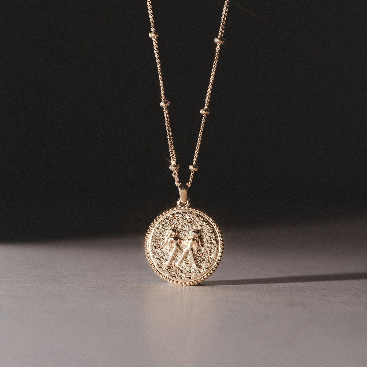 Zodiac Gemini Necklace Medallion Lab Grown 0.02ct in 18K Gold Vermeil