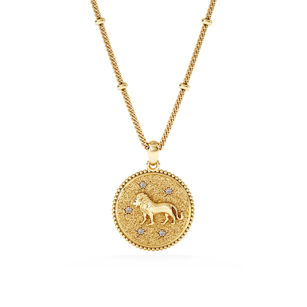 Zodiac Leo Necklace Medallion Lab Grown 0.02ct in 18K Gold Vermeil