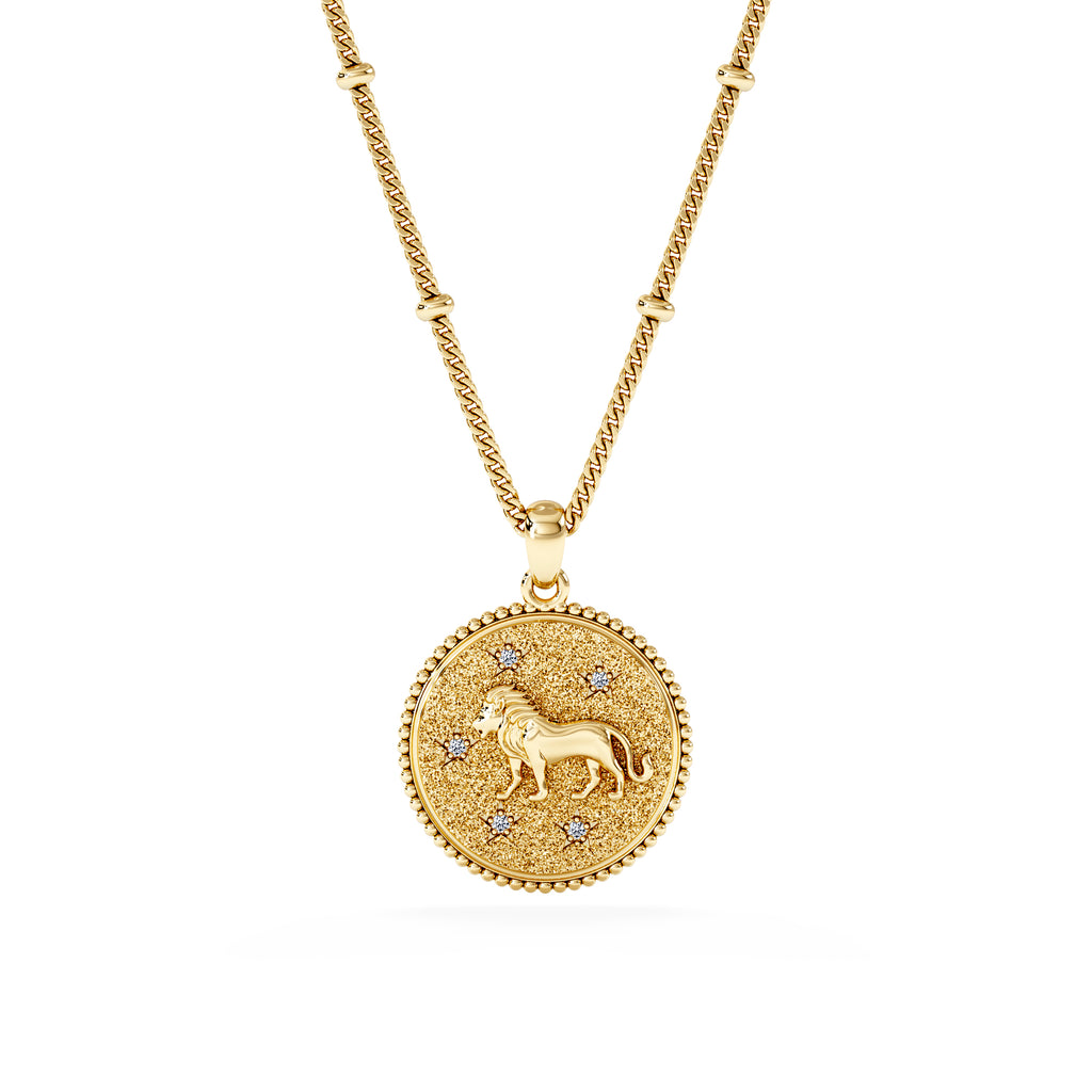 Zodiac Leo Necklace Medallion Lab Grown 0.02ct in 18K Gold Vermeil