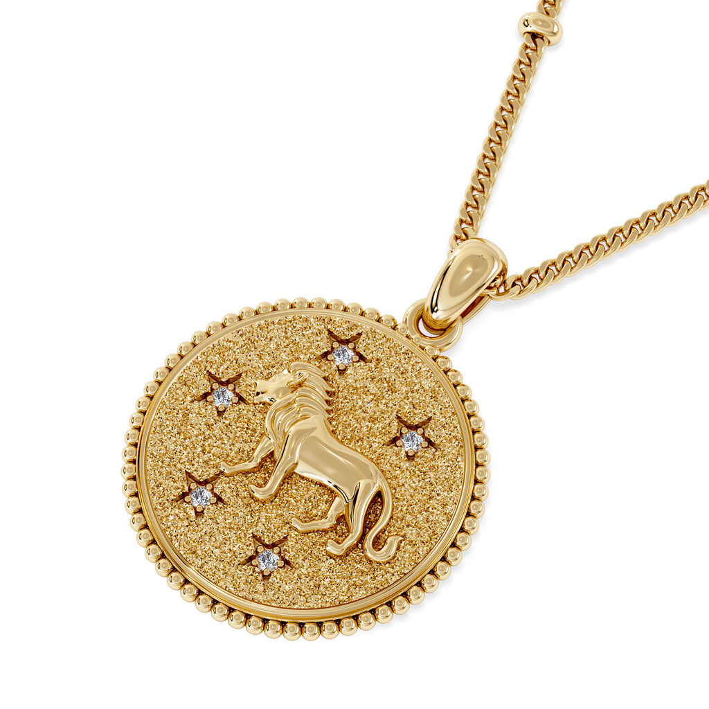 Zodiac Leo Necklace Medallion Lab Grown 0.02ct in 18K Gold Vermeil