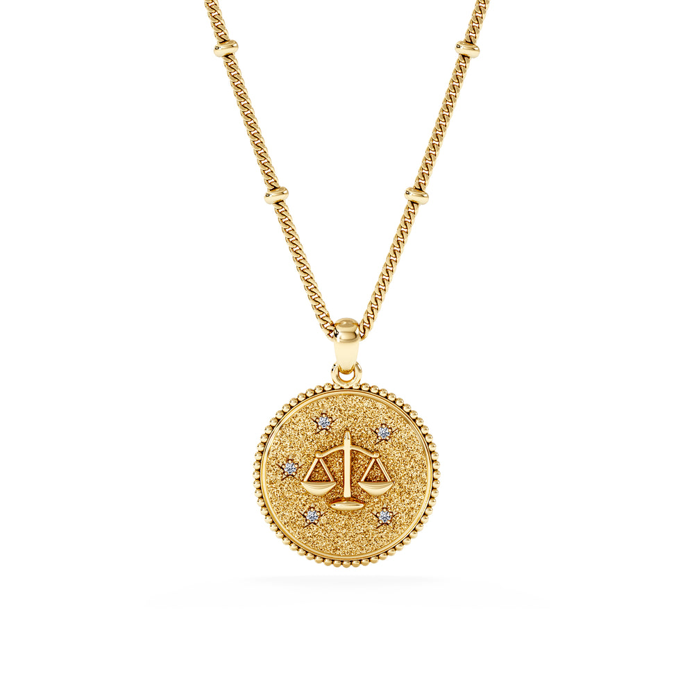 Zodiac Libra Necklace Medallion Lab Grown 0.02ct in 18K Gold Vermeil