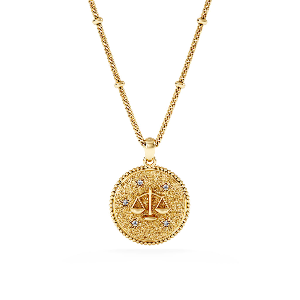 Zodiac Libra Necklace Medallion Lab Grown 0.02ct in 18K Gold Vermeil