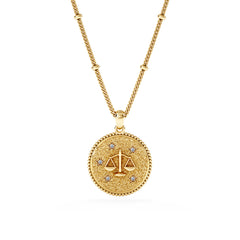 Zodiac Libra Necklace Medallion Lab Grown 0.02ct in 18K Gold Vermeil