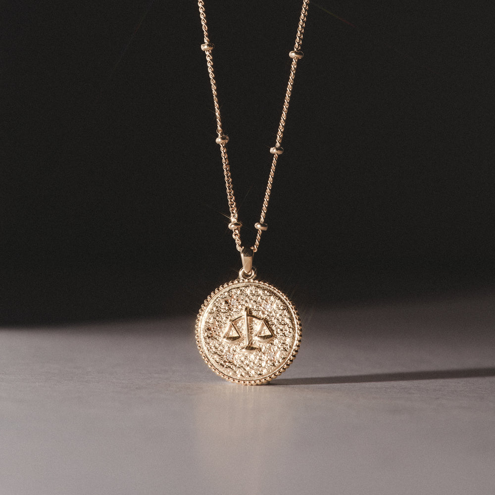 Zodiac Libra Necklace Medallion Lab Grown 0.02ct in 18K Gold Vermeil