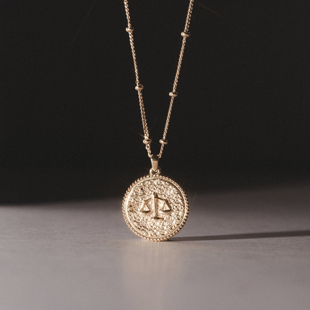 Zodiac Libra Necklace Medallion Lab Grown 0.02ct in 18K Gold Vermeil