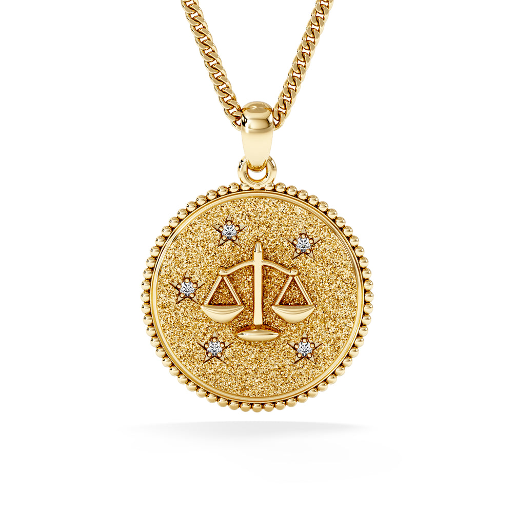 Zodiac Libra Necklace Medallion Lab Grown 0.02ct in 18K Gold Vermeil