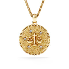 Zodiac Libra Necklace Medallion Lab Grown 0.02ct in 18K Gold Vermeil