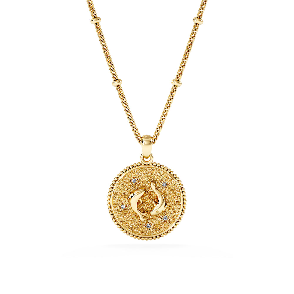 Zodiac Pisces Necklace Medallion Lab Grown 0.02ct in 18K Gold Vermeil