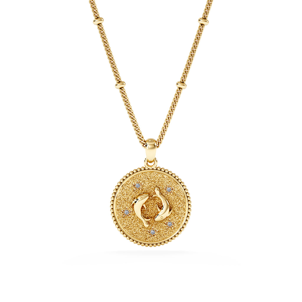 Zodiac Pisces Necklace Medallion Lab Grown 0.02ct in 18K Gold Vermeil