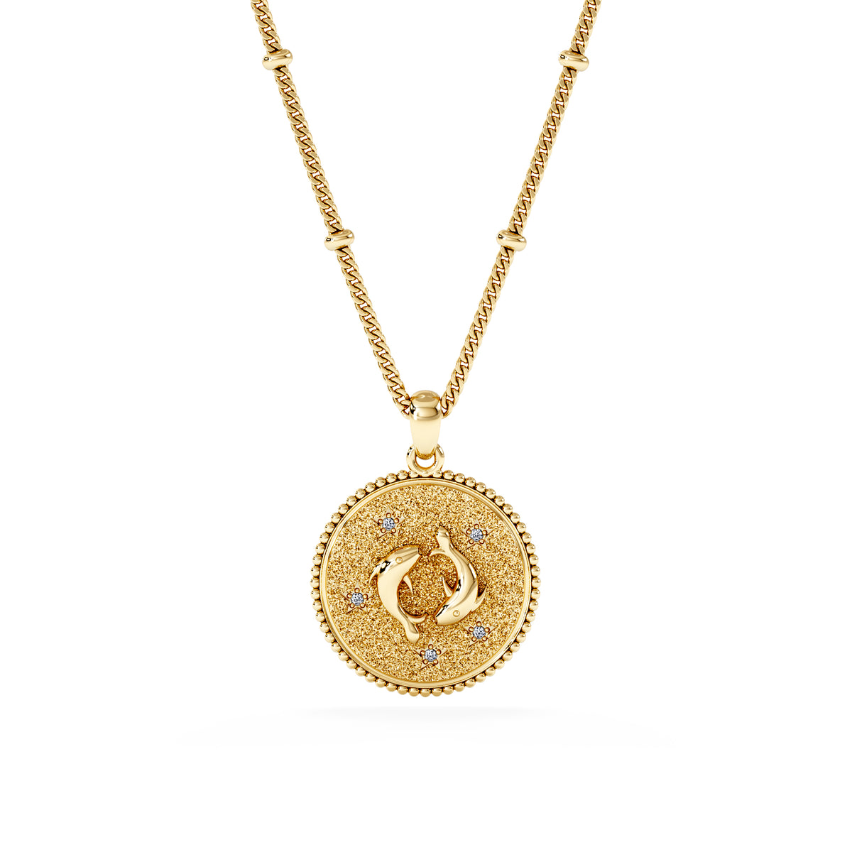 Zodiac Pisces Necklace Medallion Lab Grown 0.02ct in 18K Gold Vermeil