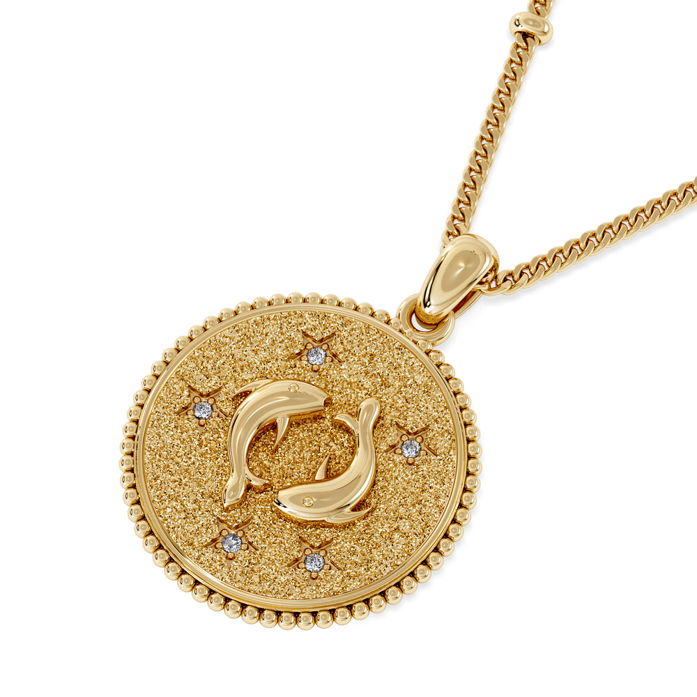 Zodiac Pisces Necklace Medallion Lab Grown 0.02ct in 18K Gold Vermeil