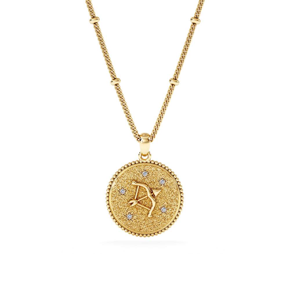 Zodiac Sagittarius Necklace Medallion Lab Grown 0.02ct in 18K Gold Vermeil