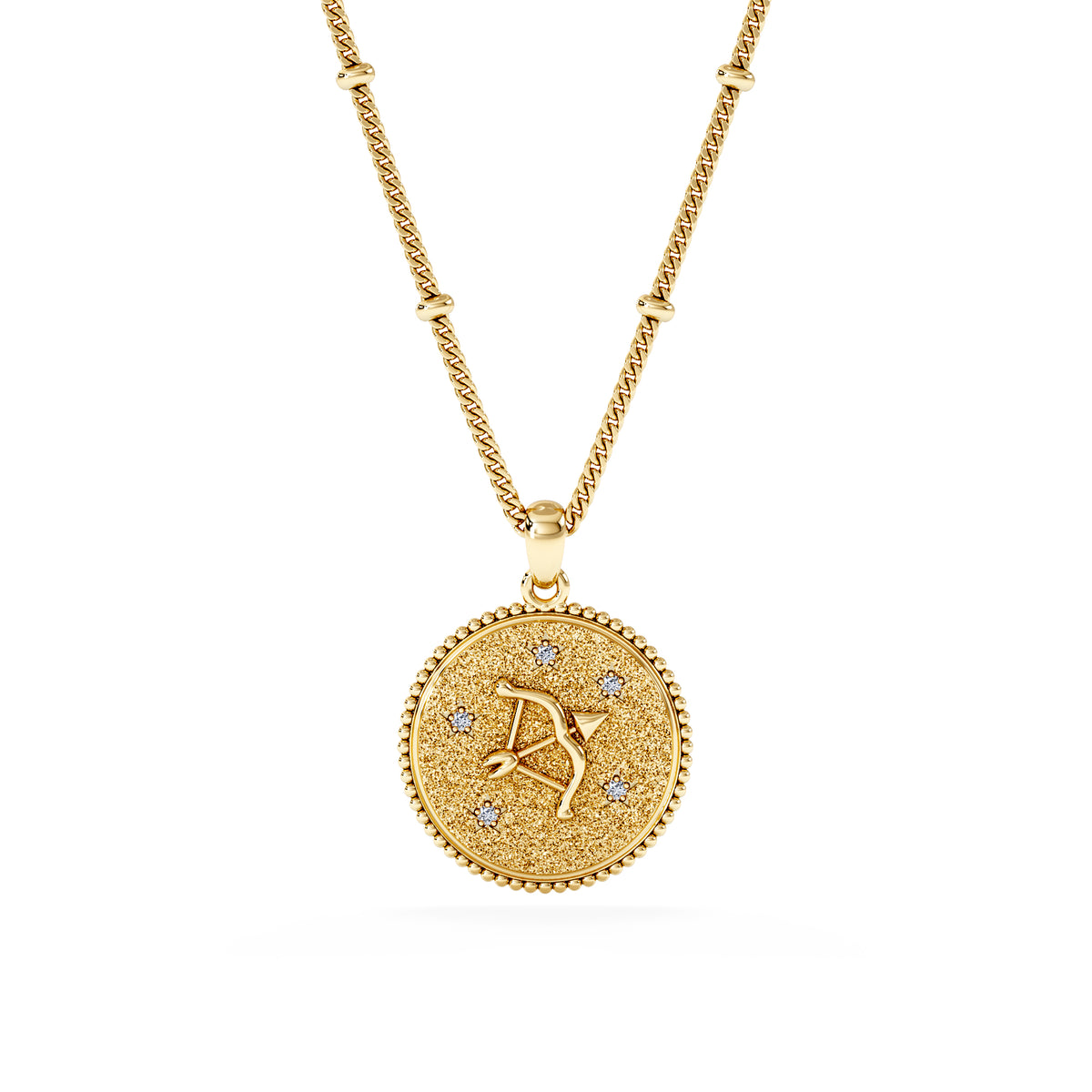 Zodiac Sagittarius Necklace Medallion Lab Grown 0.02ct in 18K Gold Vermeil
