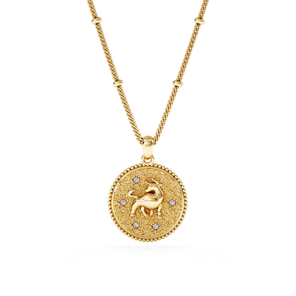 Zodiac Taurus Necklace Medallion Lab Grown 0.02ct in 18K Gold Vermeil