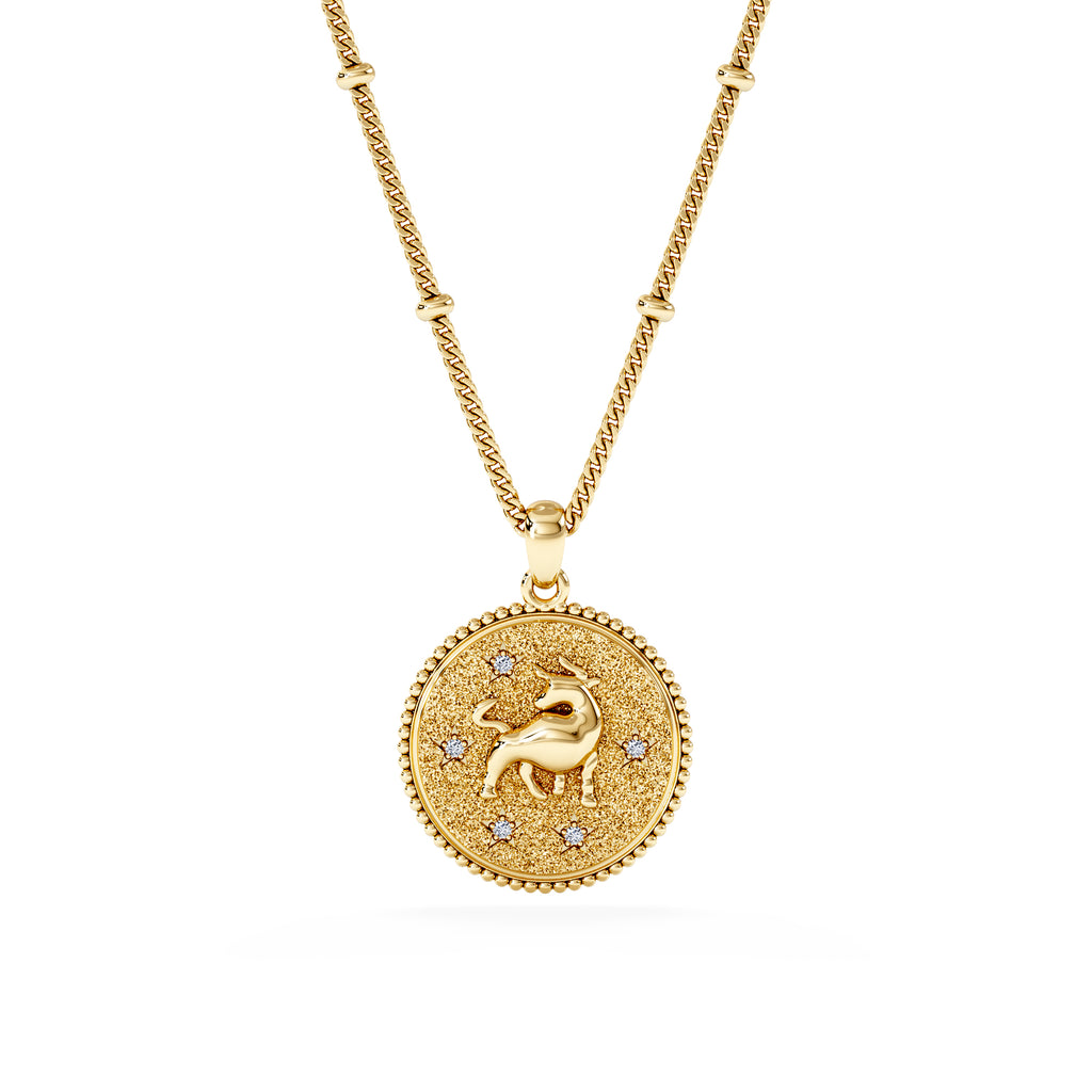 Zodiac Taurus Necklace Medallion Lab Grown 0.02ct in 18K Gold Vermeil
