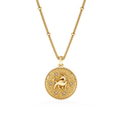Zodiac Taurus Necklace Medallion Lab Grown 0.02ct in 18K Gold Vermeil