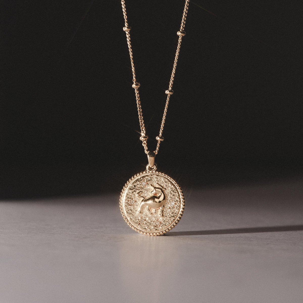 Zodiac Taurus Necklace Medallion Lab Grown 0.02ct in 18K Gold Vermeil