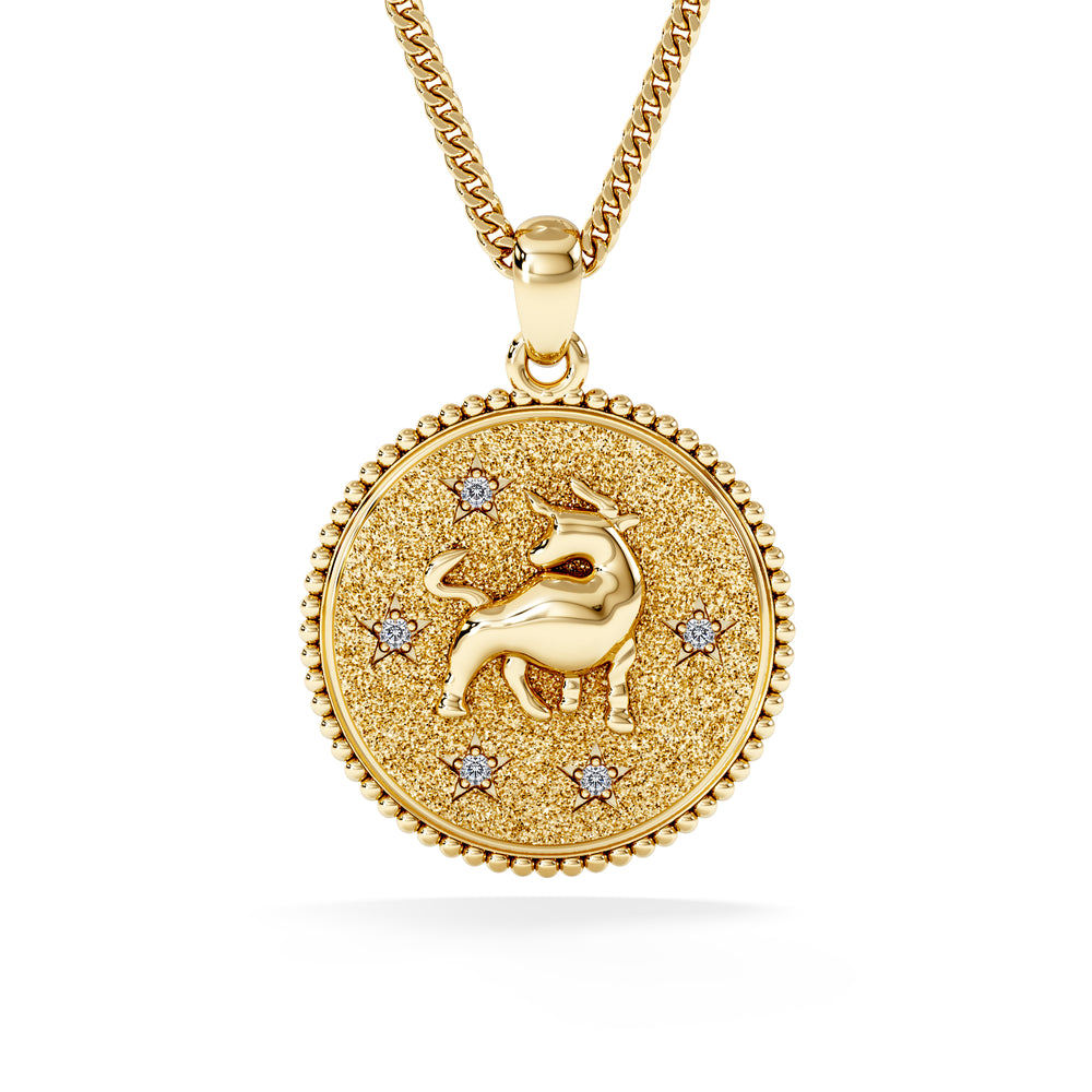 Zodiac Taurus Necklace Medallion Lab Grown 0.02ct in 18K Gold Vermeil