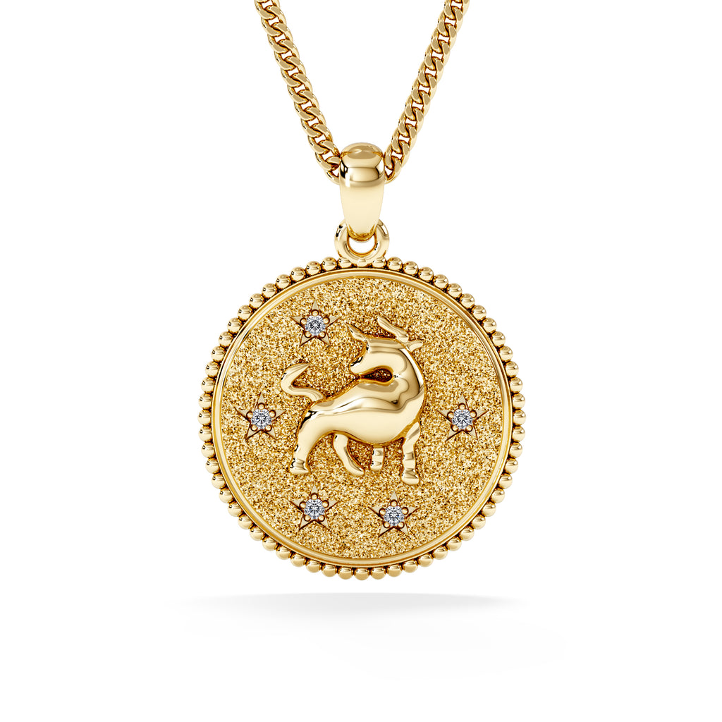 Zodiac Taurus Necklace Medallion Lab Grown 0.02ct in 18K Gold Vermeil