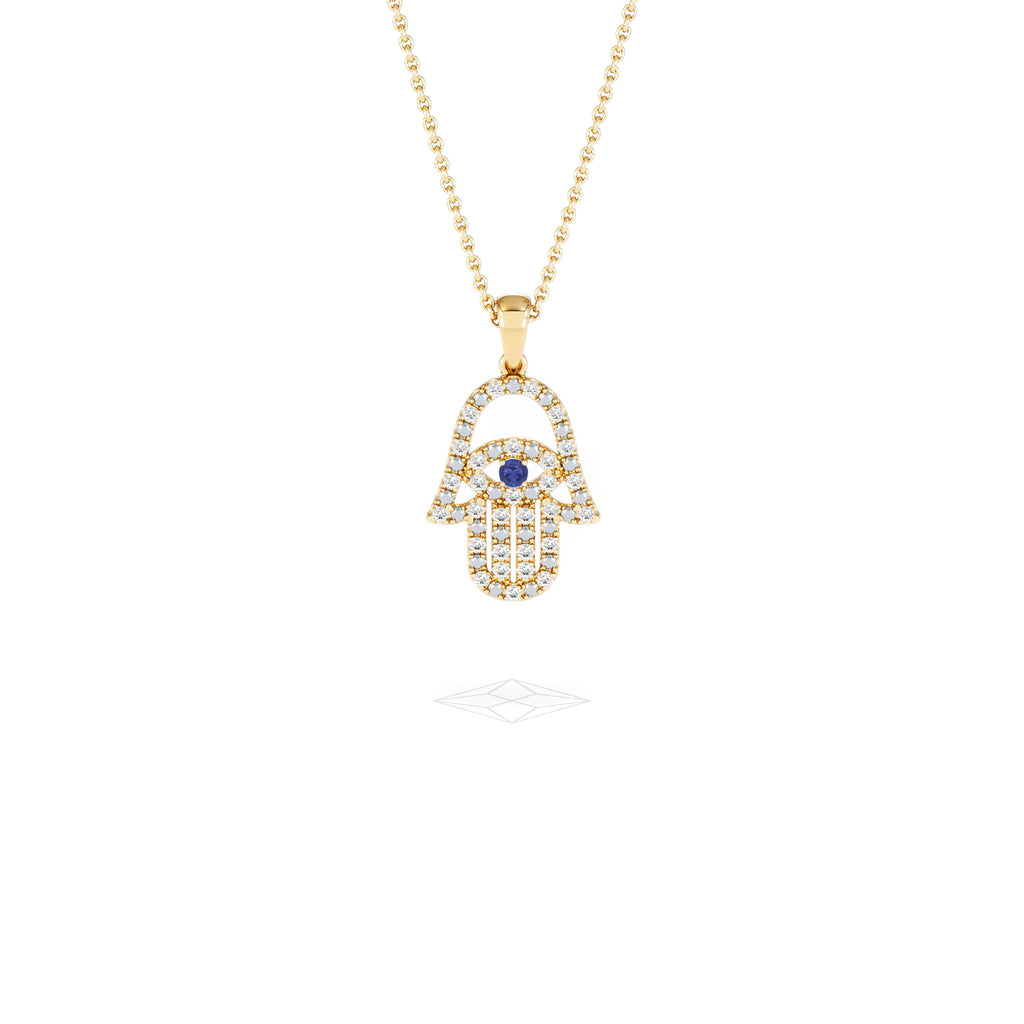 Hamsa Fortune 0.05ct Sapphire and 0.25ct Lab Grown Diamond Pendant Necklace in 18K Gold Vermeil